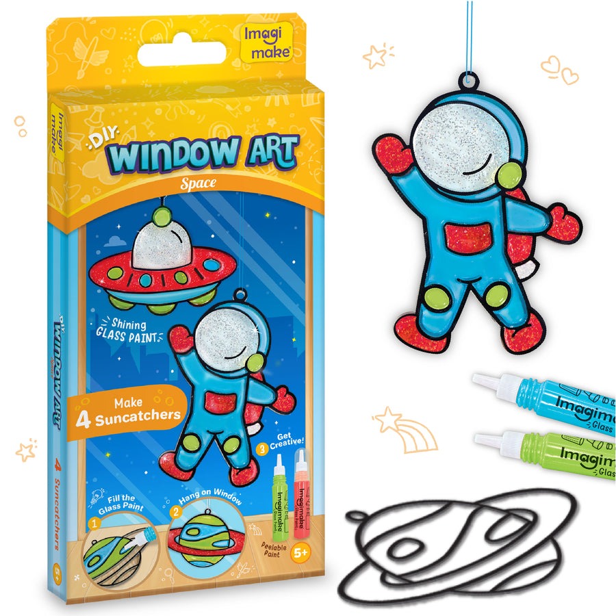 DIY Space Glass Painting Kit for Kids – Window Art Craft Set with Suncatchers, Glass Paint Tubes, Stickers & Acetate Sheet Shop Sentosa