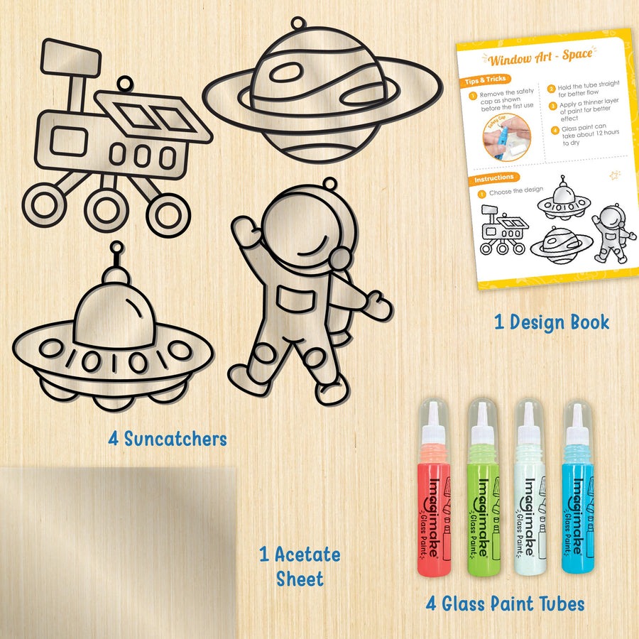 DIY Space Glass Painting Kit for Kids – Window Art Craft Set with Suncatchers, Glass Paint Tubes, Stickers & Acetate Sheet Shop Sentosa