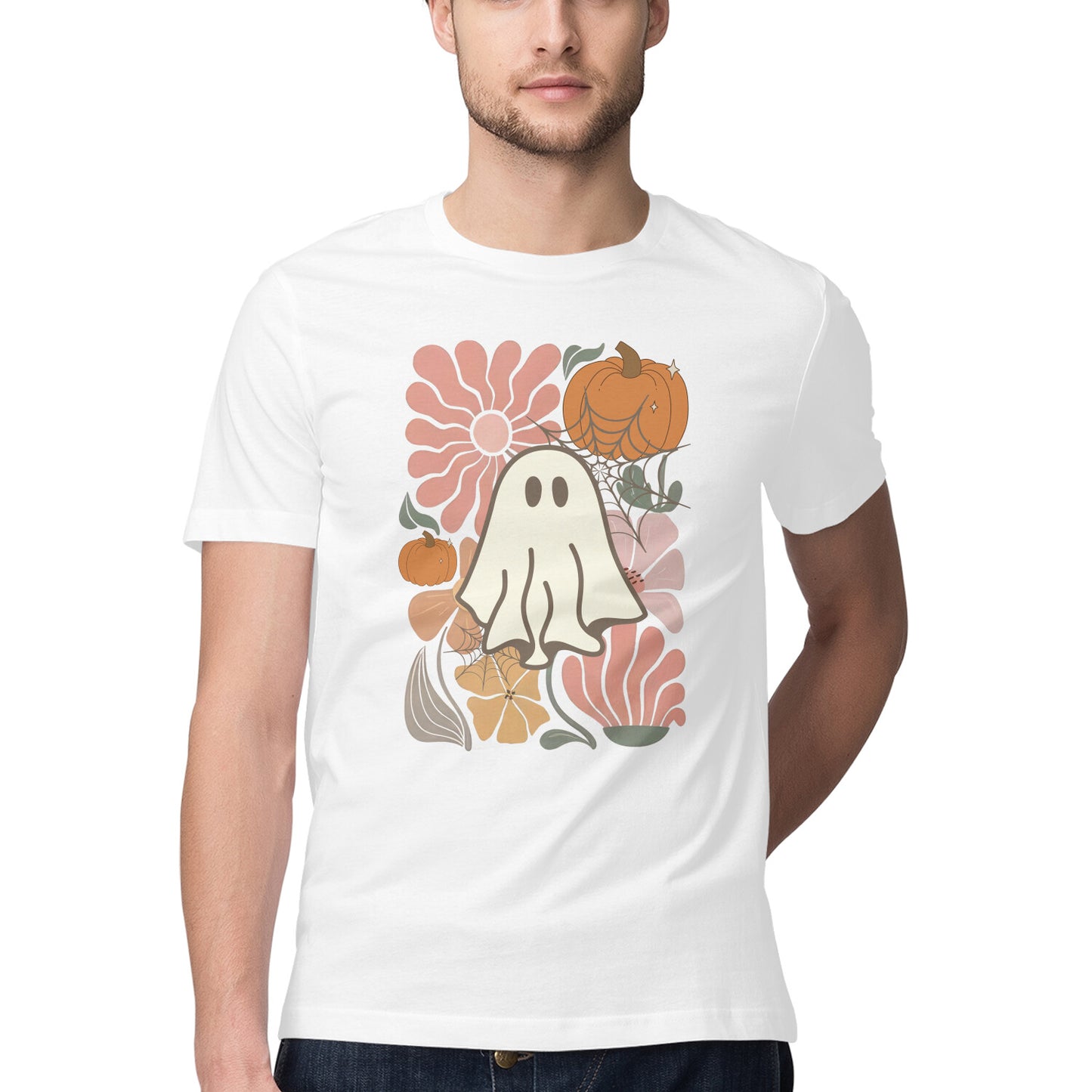 Boho Floral Ghost T-Shirt White Printrove