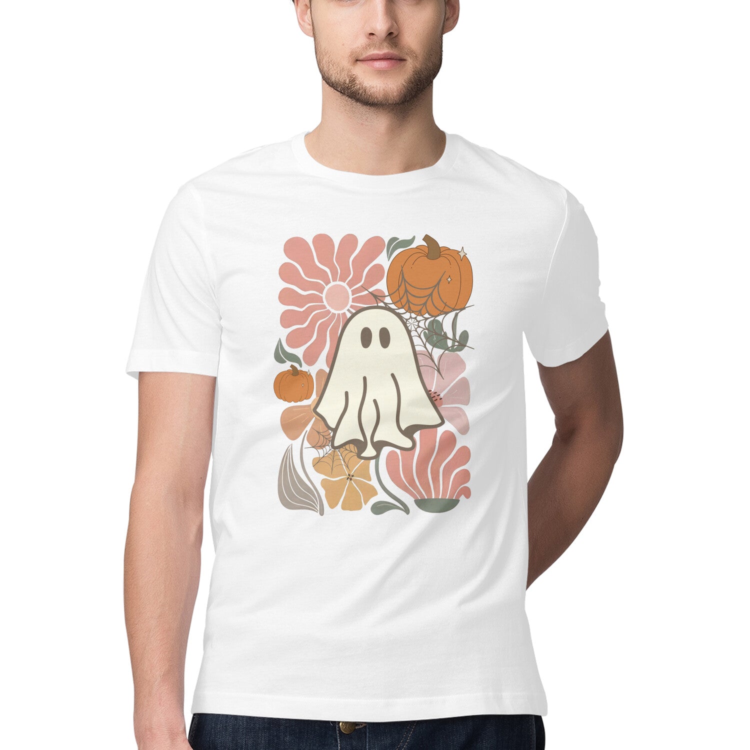 Boho Floral Ghost T-Shirt White Printrove
