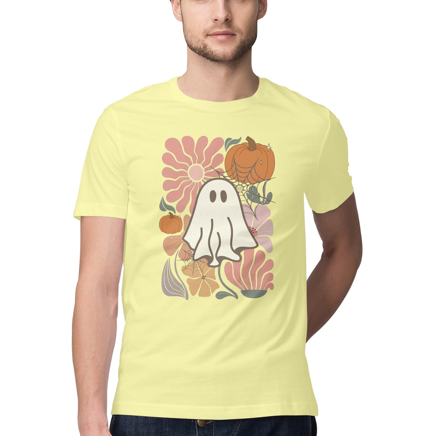 Boho Floral Ghost T-Shirt Butter Yellow Printrove