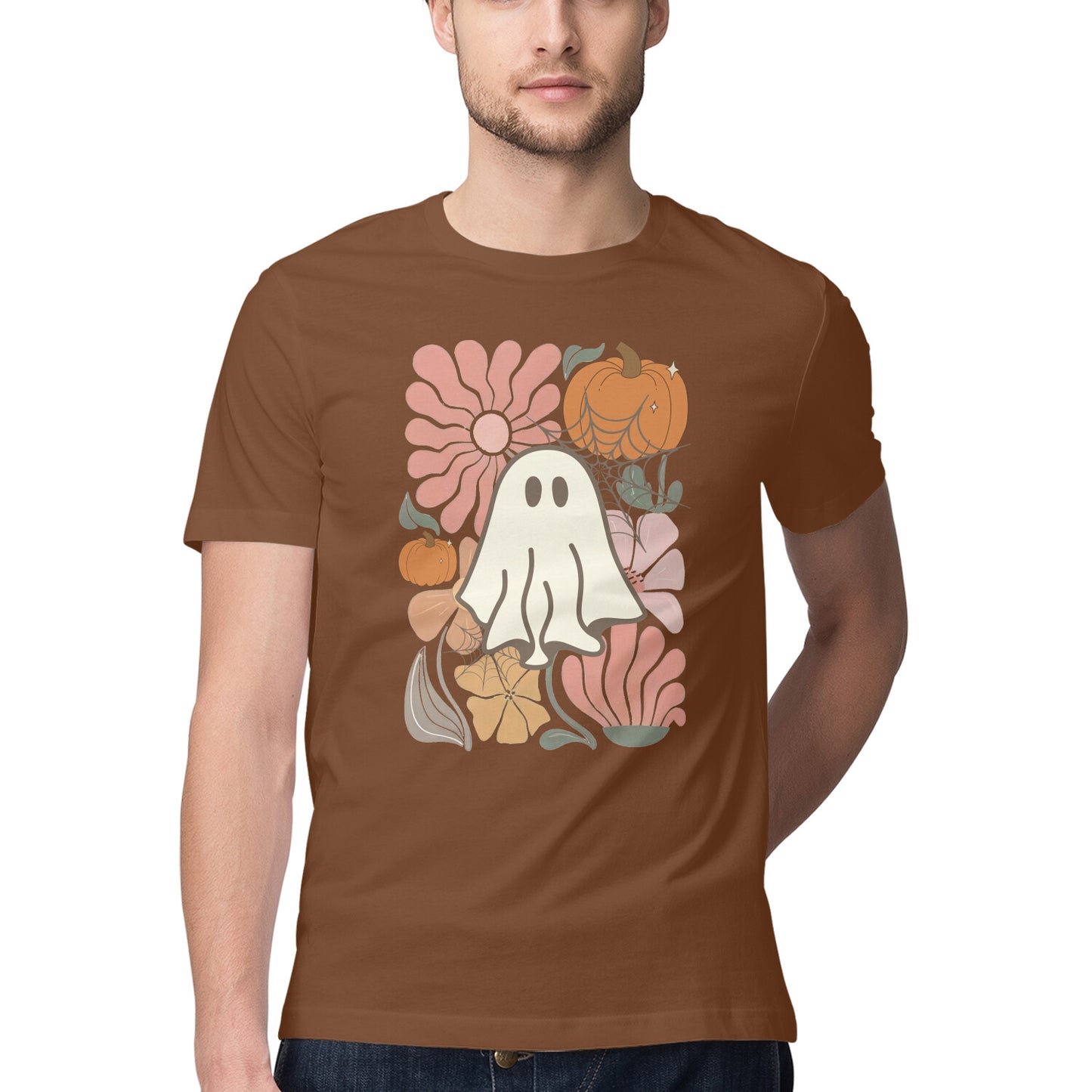 Boho Floral Ghost T-Shirt Coffee Brown Printrove