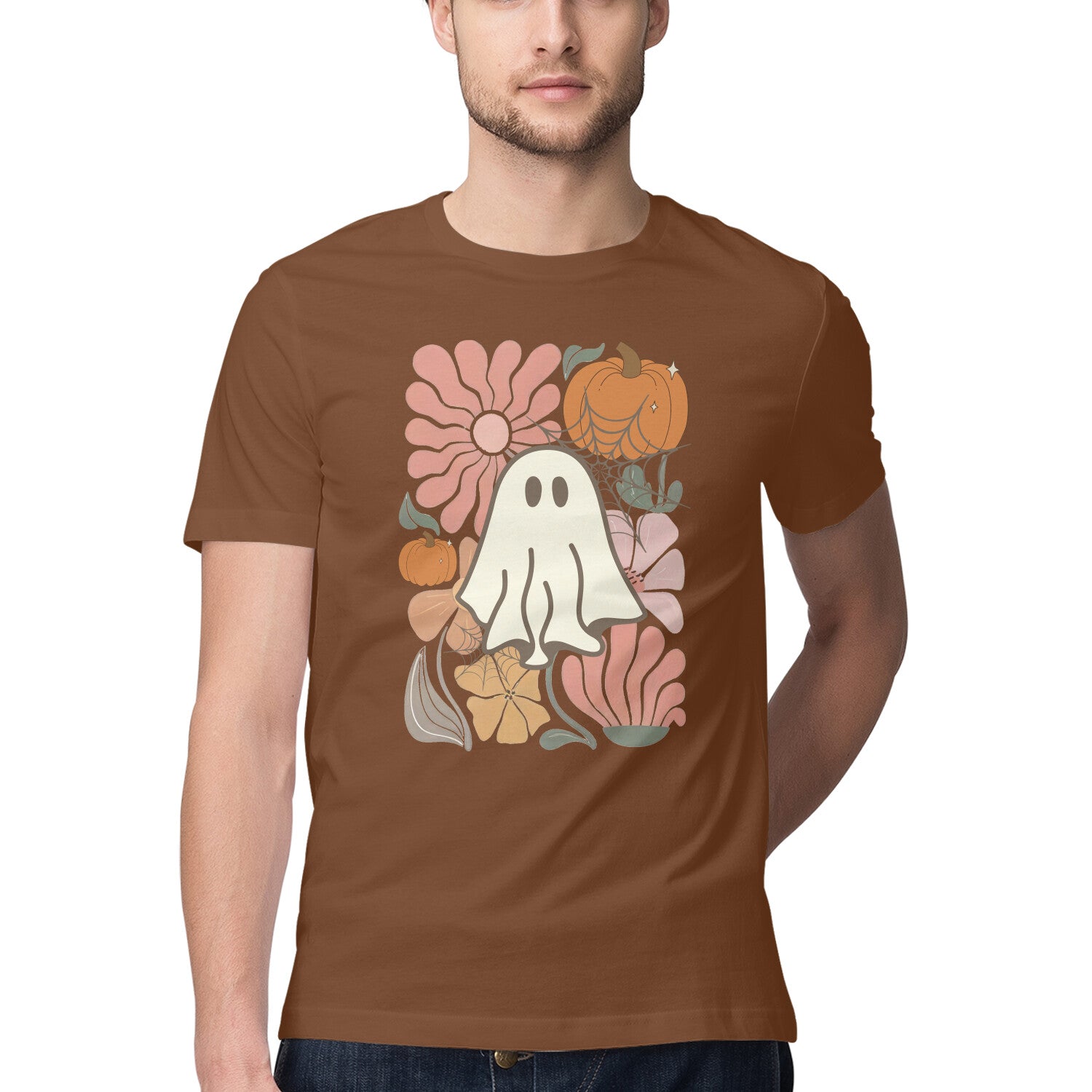 Boho Floral Ghost T-Shirt Coffee Brown Printrove