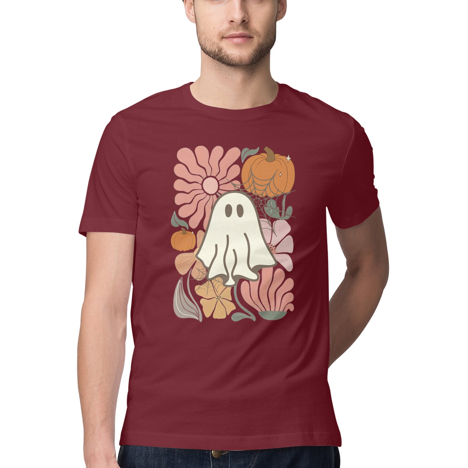Boho Floral Ghost T-Shirt Maroon Printrove