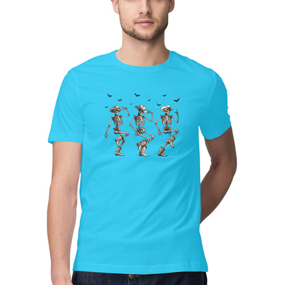 Cowboy Skeletons Dance T-Shirt Sky Blue Printrove