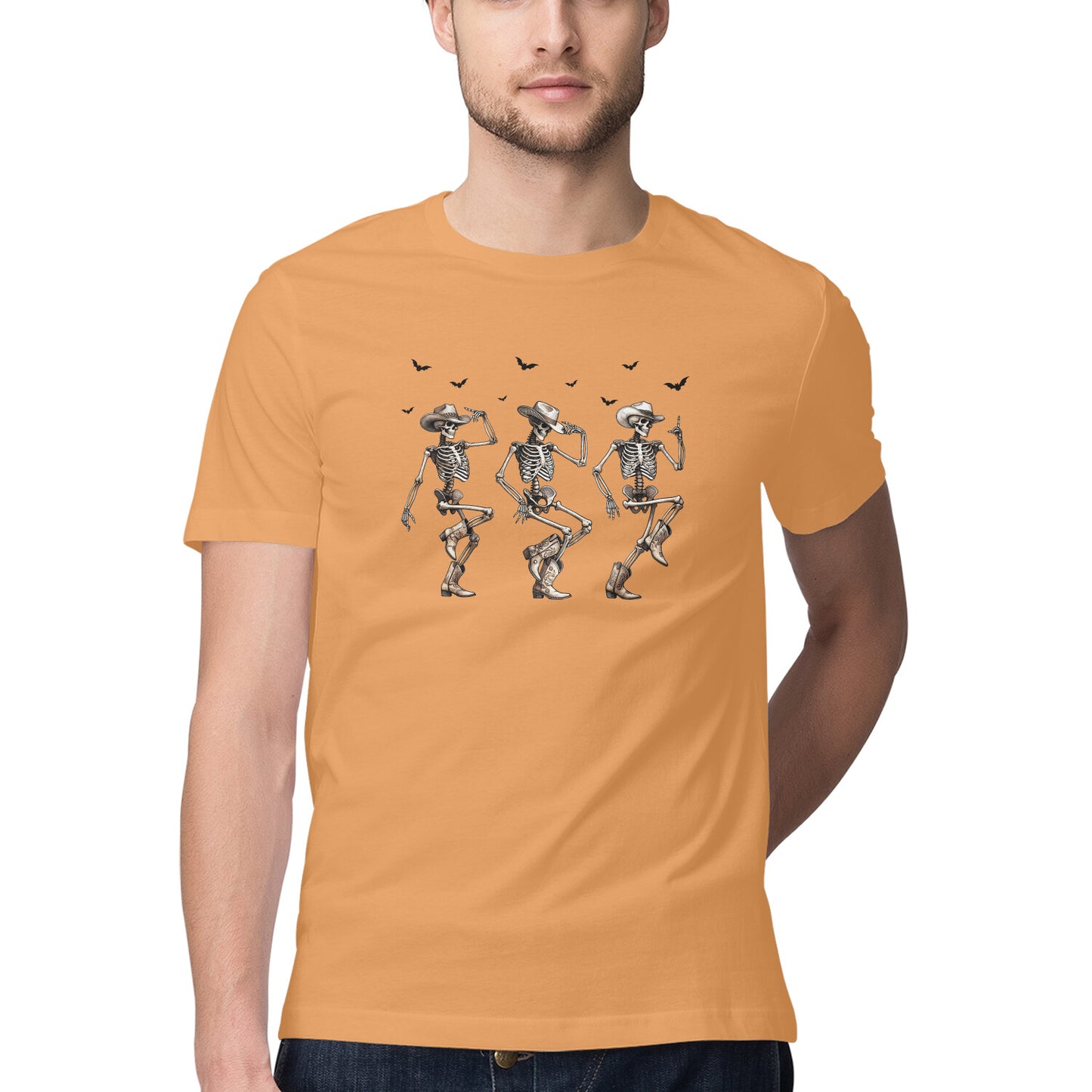 Cowboy Skeletons Dance T-Shirt Mustard Yellow Printrove