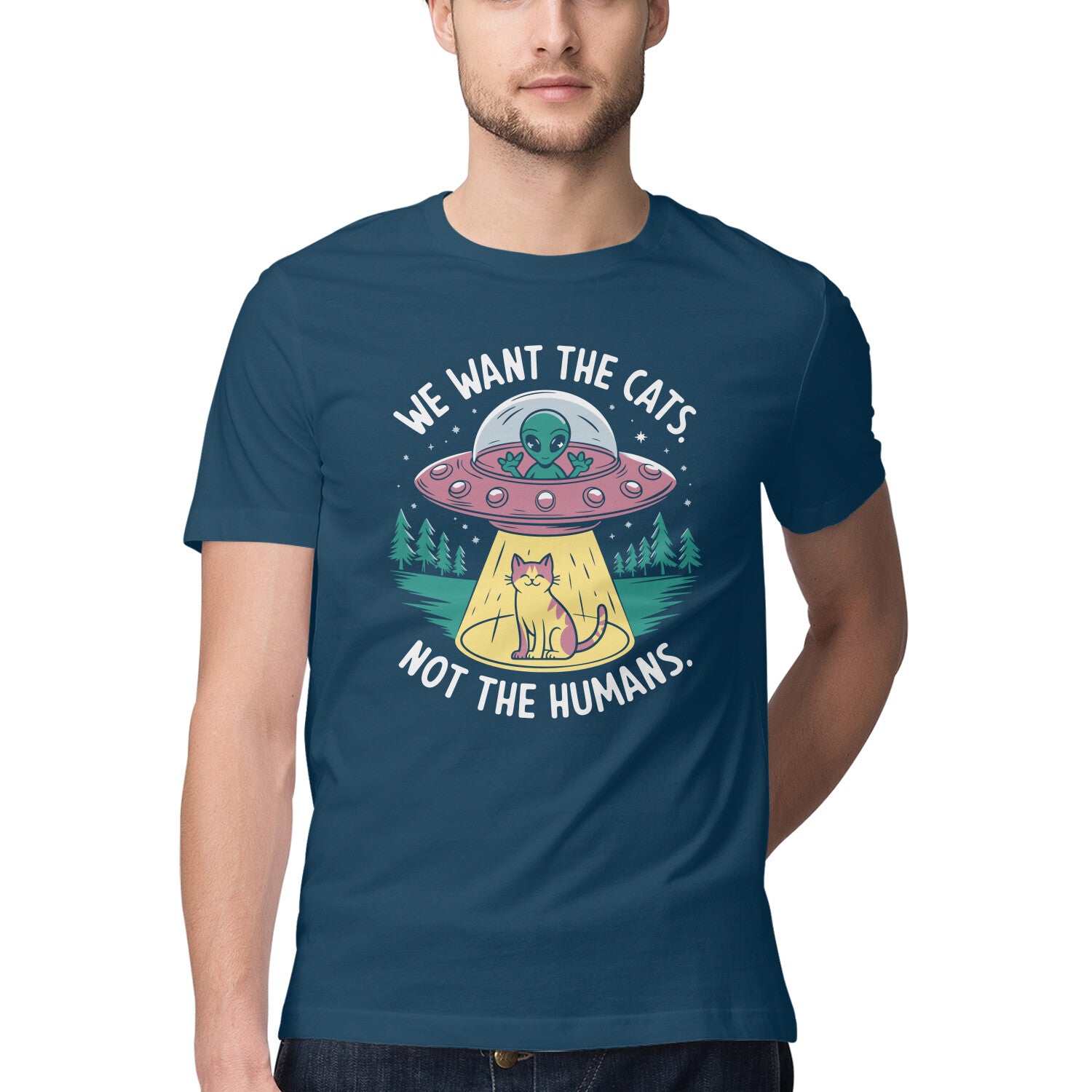 We Want The Cats T-Shirt Navy Blue Printrove