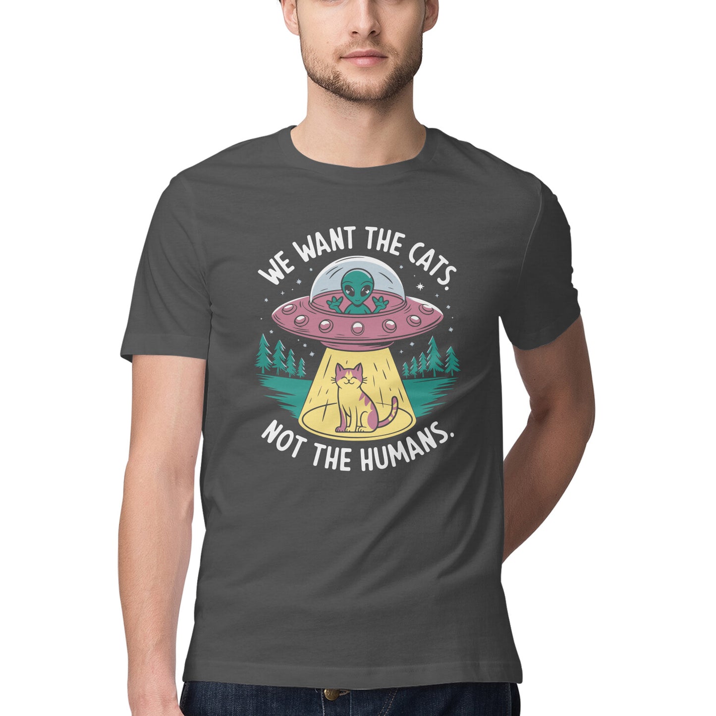 We Want The Cats T-Shirt Charcoal Grey Printrove