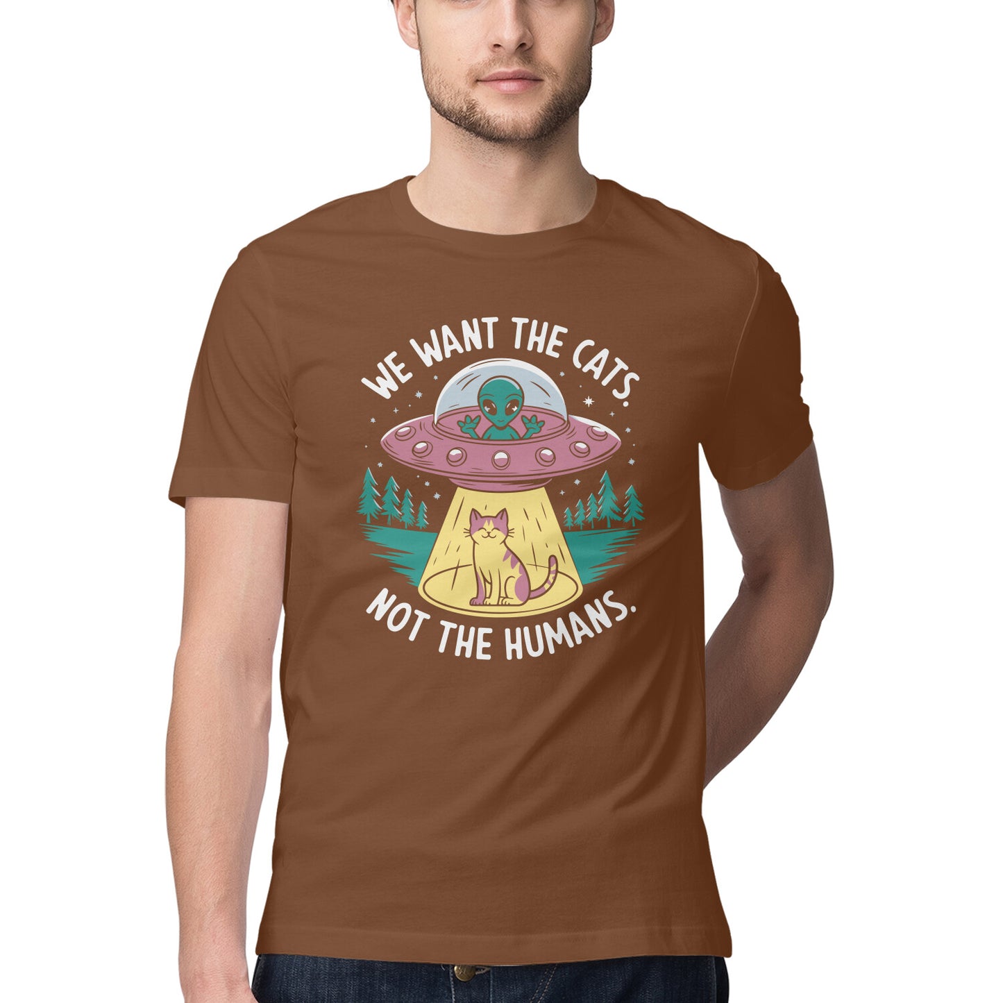 We Want The Cats T-Shirt Coffee Brown Printrove
