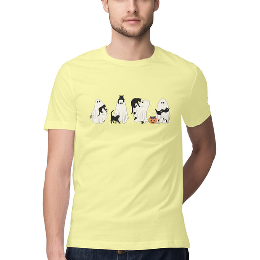 Halloween Cat Ghost T-Shirt Butter Yellow Printrove