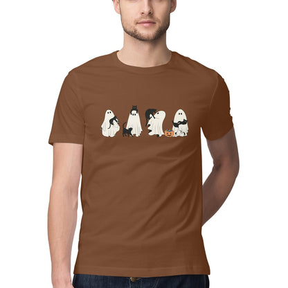 Halloween Cat Ghost T-Shirt Coffee Brown Printrove