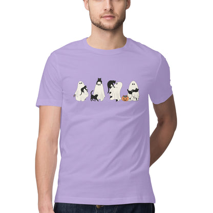 Halloween Cat Ghost T-Shirt Iris Lavender Printrove