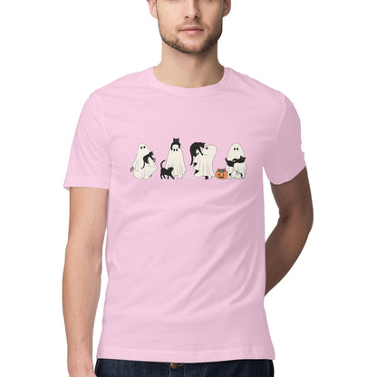 Halloween Cat Ghost T-Shirt Light Pink Printrove