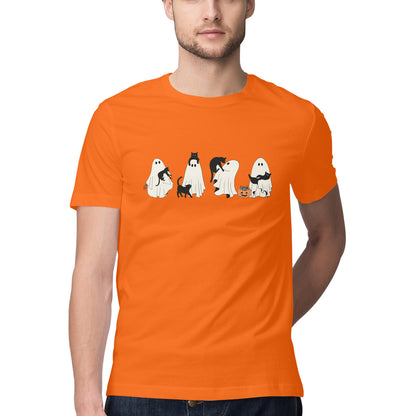 Halloween Cat Ghost T-Shirt Orange Printrove