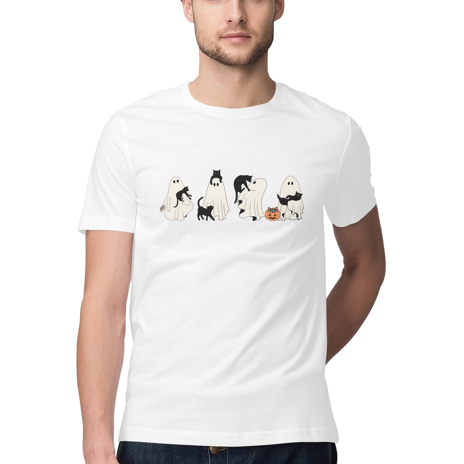 Halloween Cat Ghost T-Shirt White Printrove