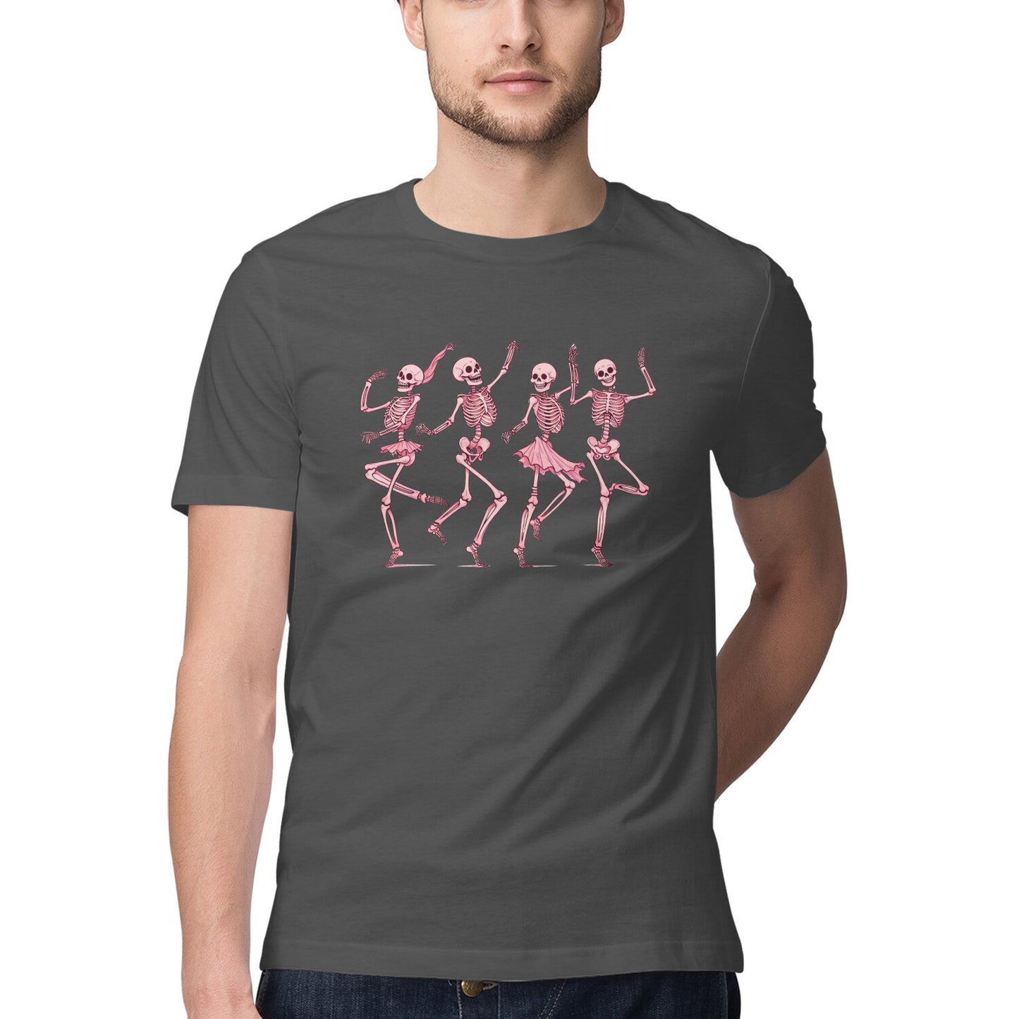 Pink Dancing Skeletons T-Shirt Charcoal Grey Printrove
