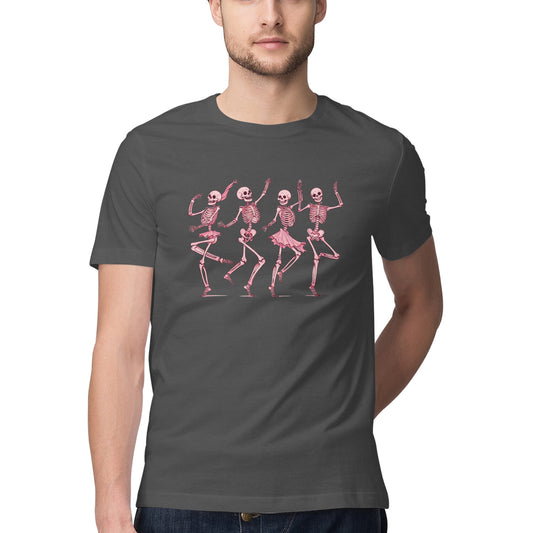 Pink Dancing Skeletons T-Shirt Charcoal Grey Printrove