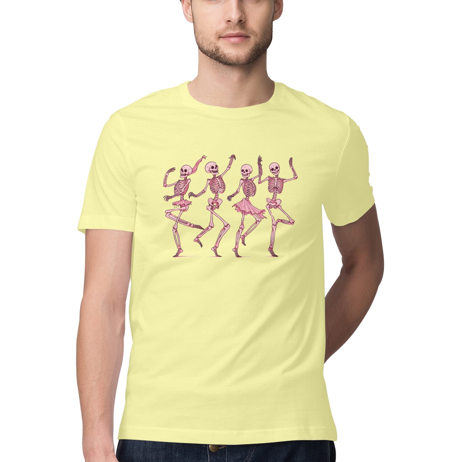 Pink Dancing Skeletons T-Shirt Butter Yellow Printrove