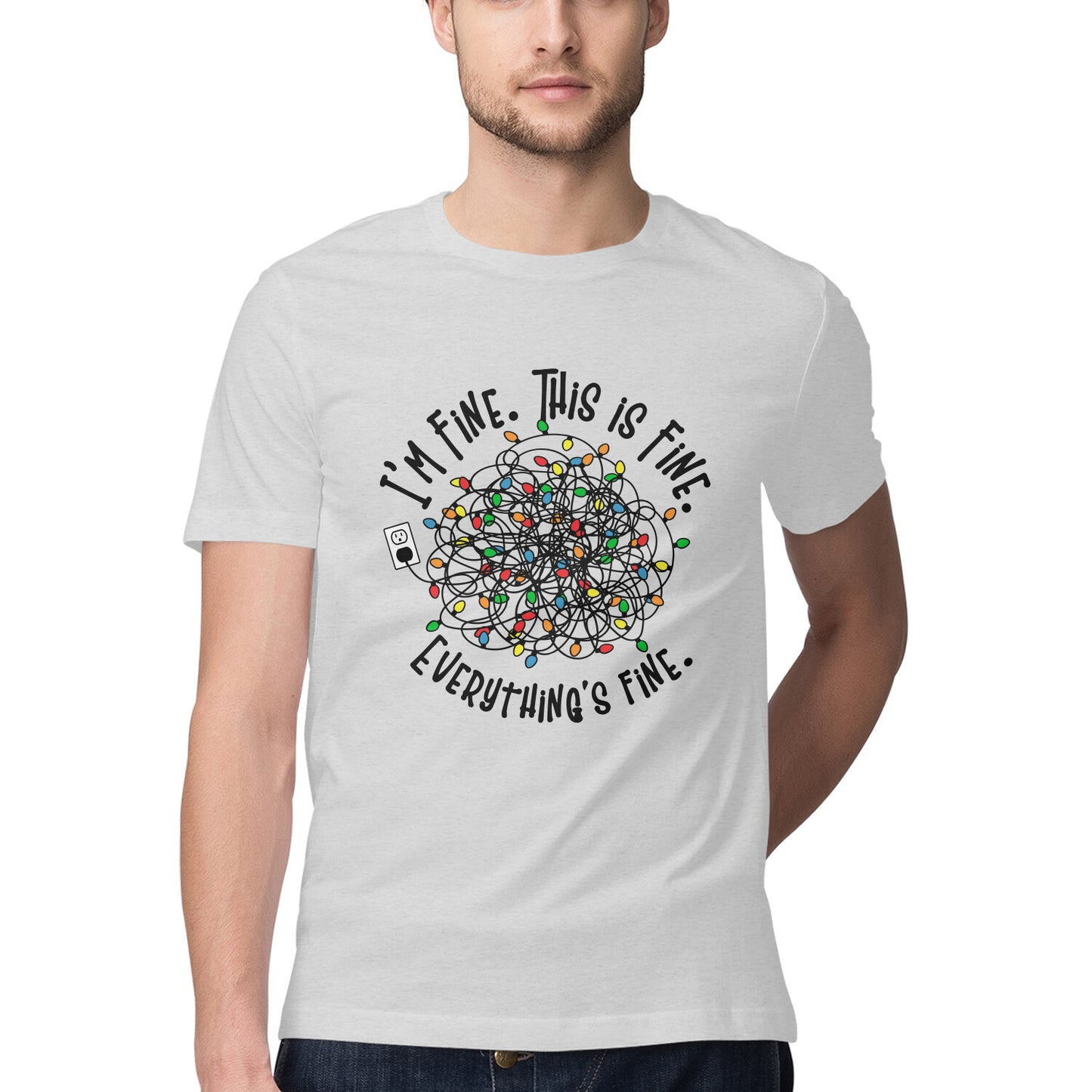Everything's Fine T-Shirt Melange Grey Printrove