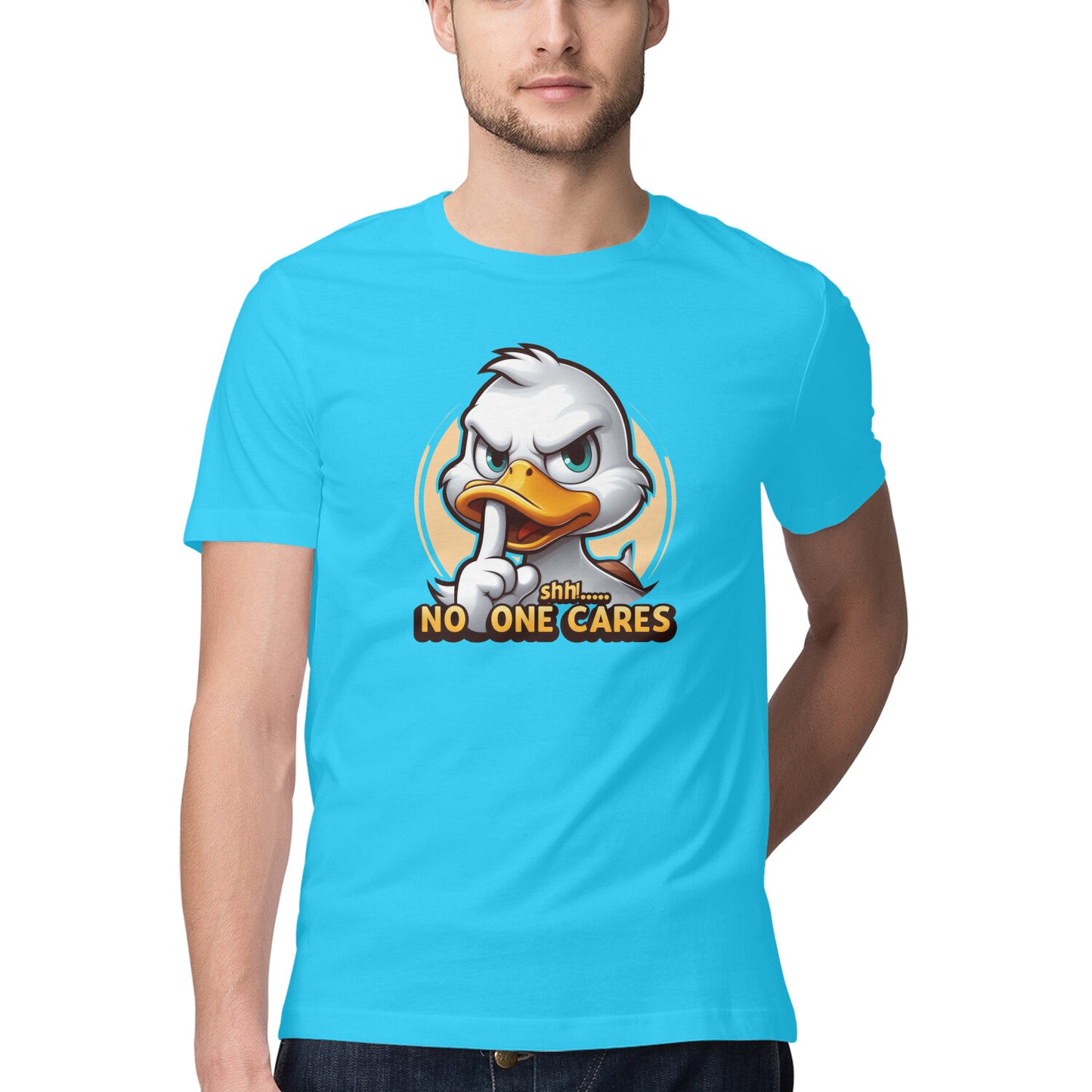Shh No One Cares T-Shirt Sky Blue Printrove