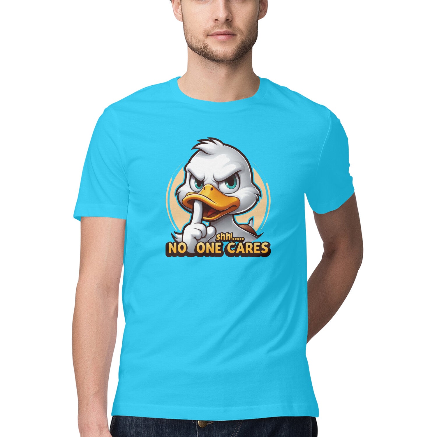 Shh No One Cares T-Shirt Sky Blue Printrove