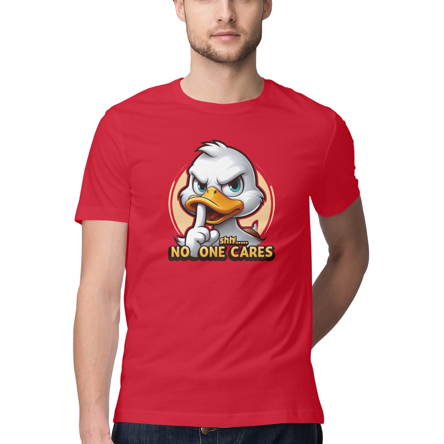 Shh No One Cares T-Shirt Red Printrove