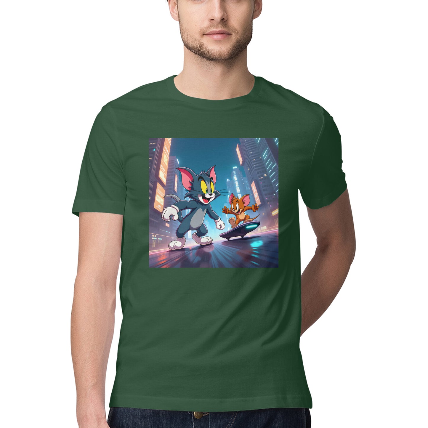 Modern Day Tom & Jerry T-Shirt Olive Green Printrove