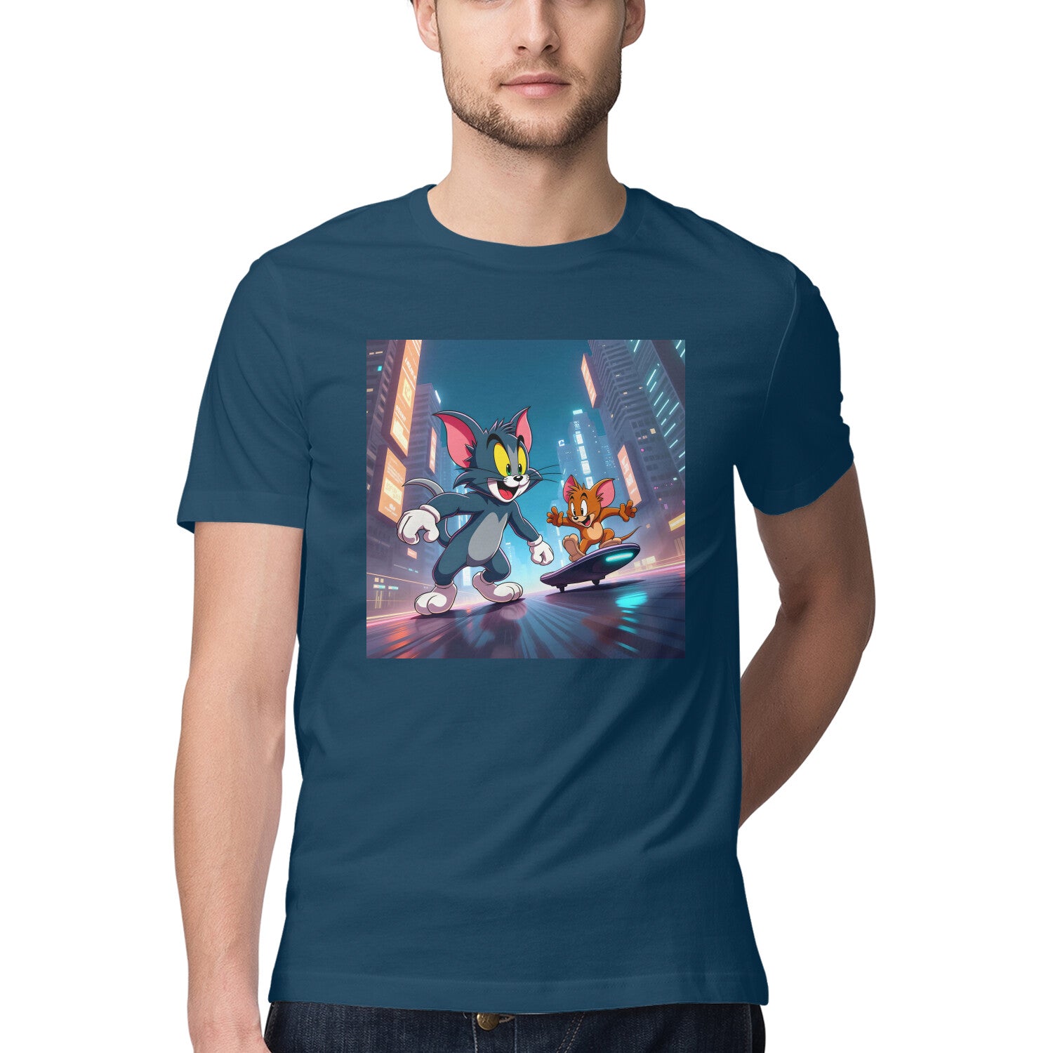 Modern Day Tom & Jerry T-Shirt Navy Blue Printrove