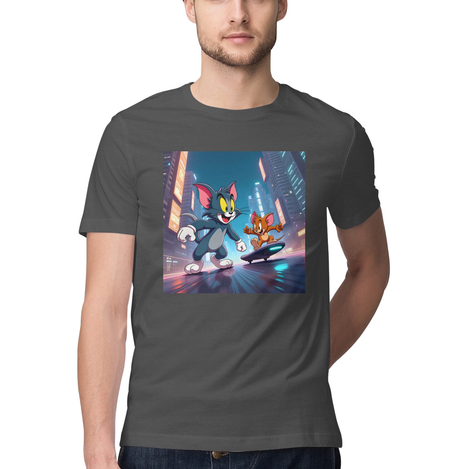 Modern Day Tom & Jerry T-Shirt Charcoal Grey Printrove