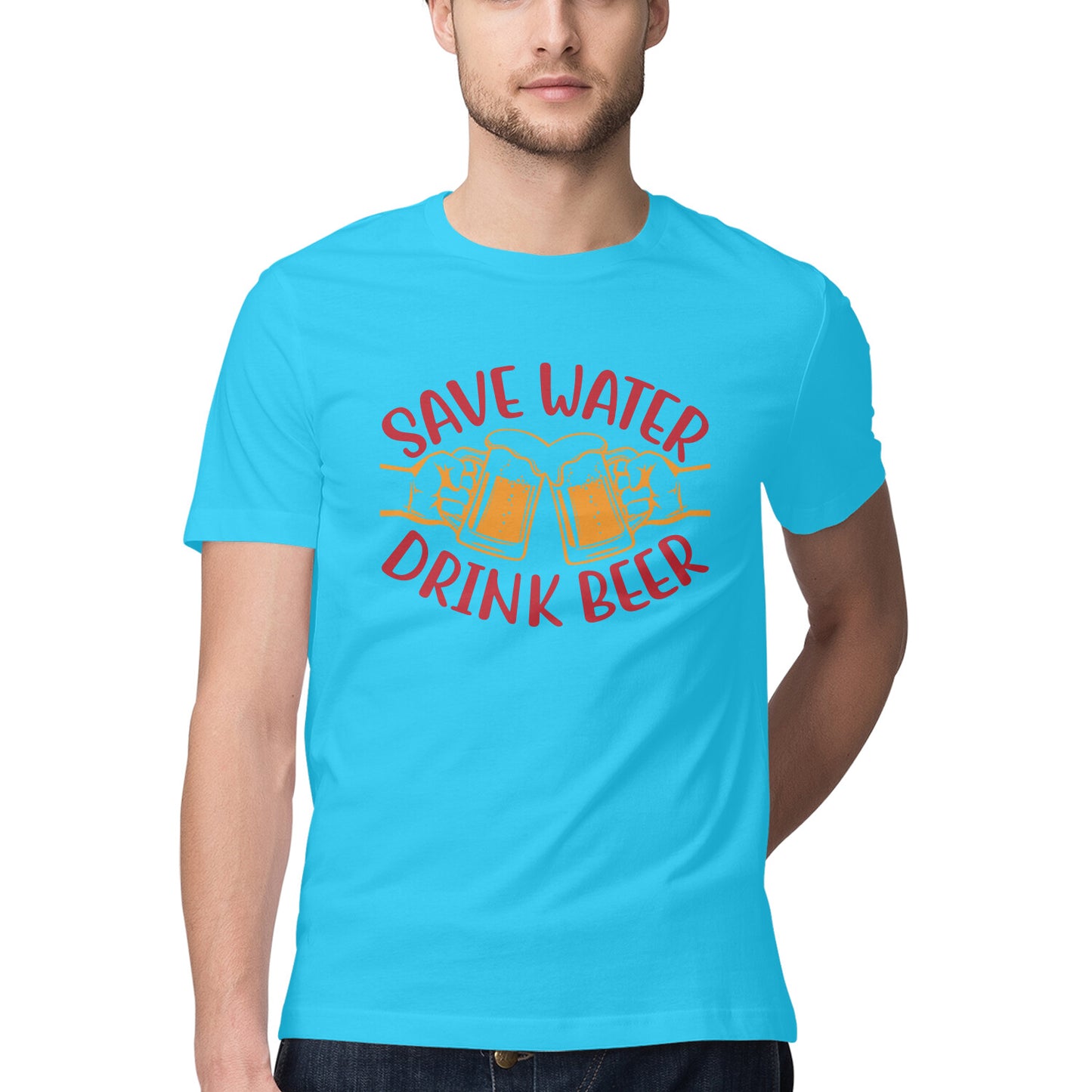 Save Water Drink Beer T-Shirt Sky Blue Printrove