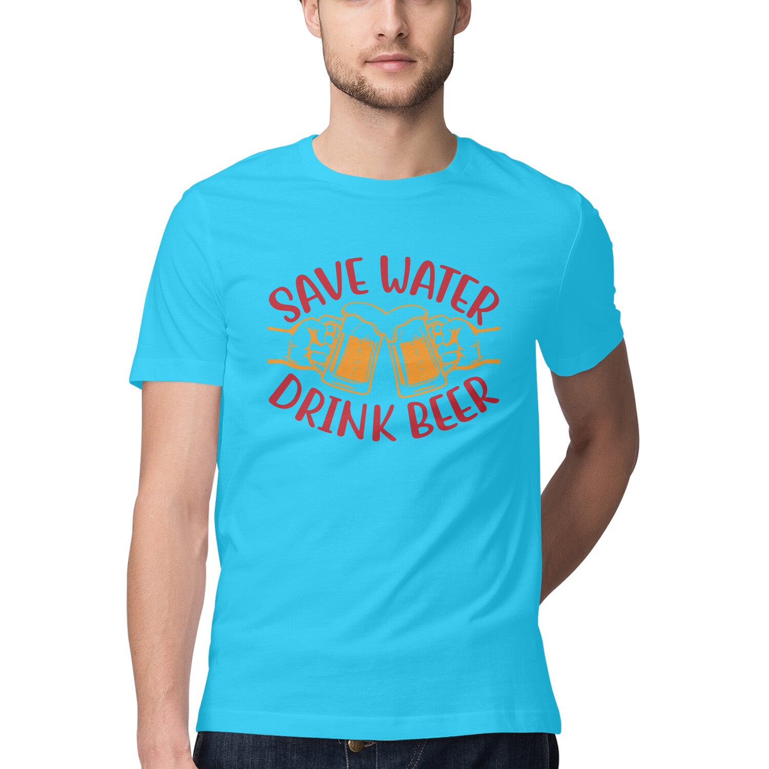 Save Water Drink Beer T-Shirt Sky Blue Printrove