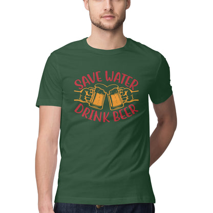 Save Water Drink Beer T-Shirt Olive Green Printrove