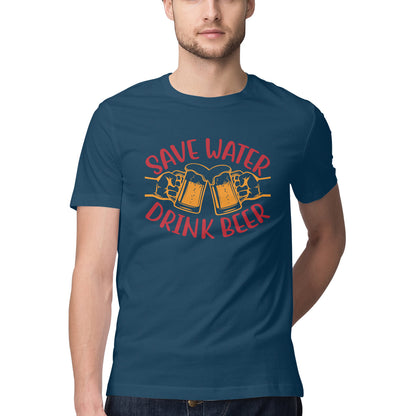 Save Water Drink Beer T-Shirt Navy Blue Printrove