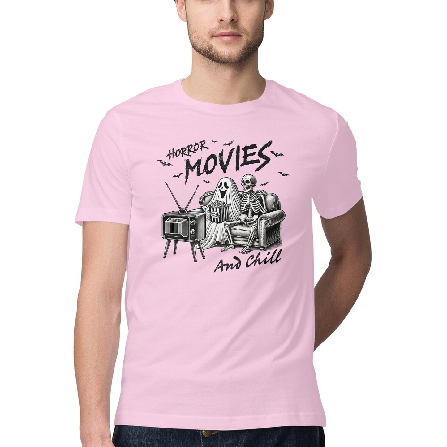 Horror Movies & Chill T-Shirt Light Pink Printrove