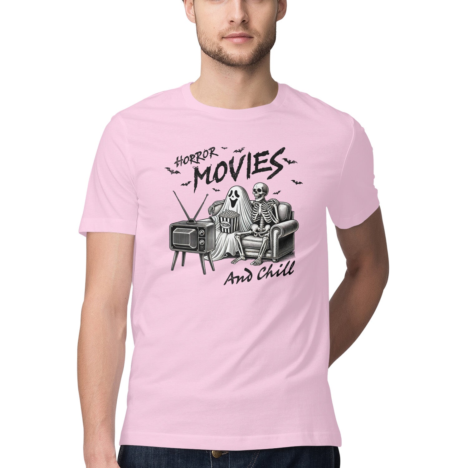 Horror Movies & Chill T-Shirt Light Pink Printrove
