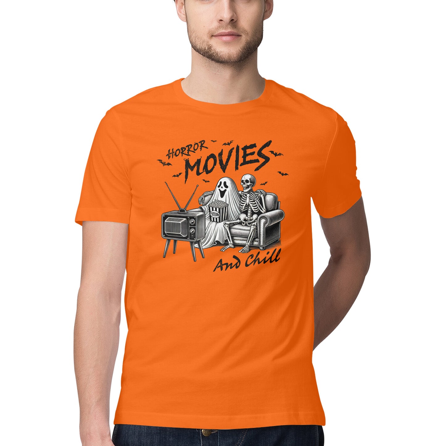 Horror Movies & Chill T-Shirt Orange Printrove