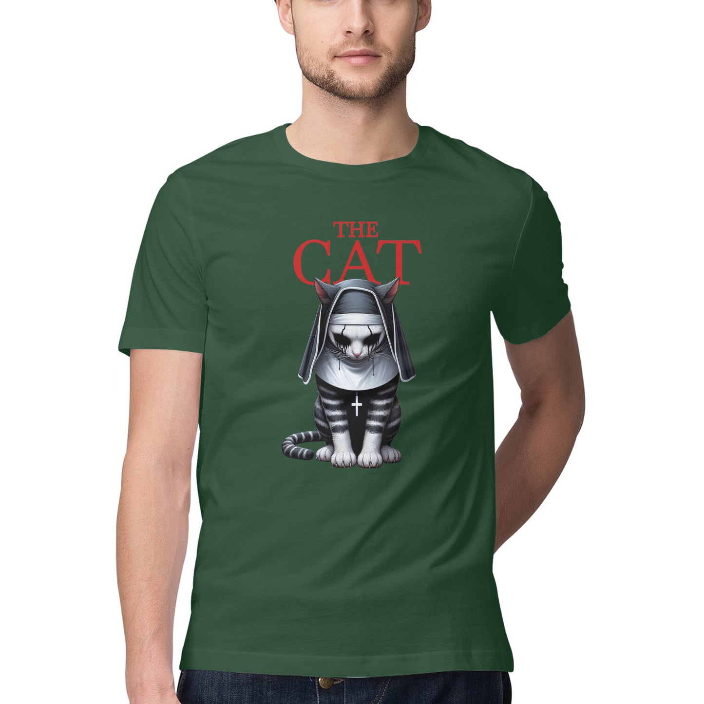 The Cat Nun T-Shirt Olive Green Printrove