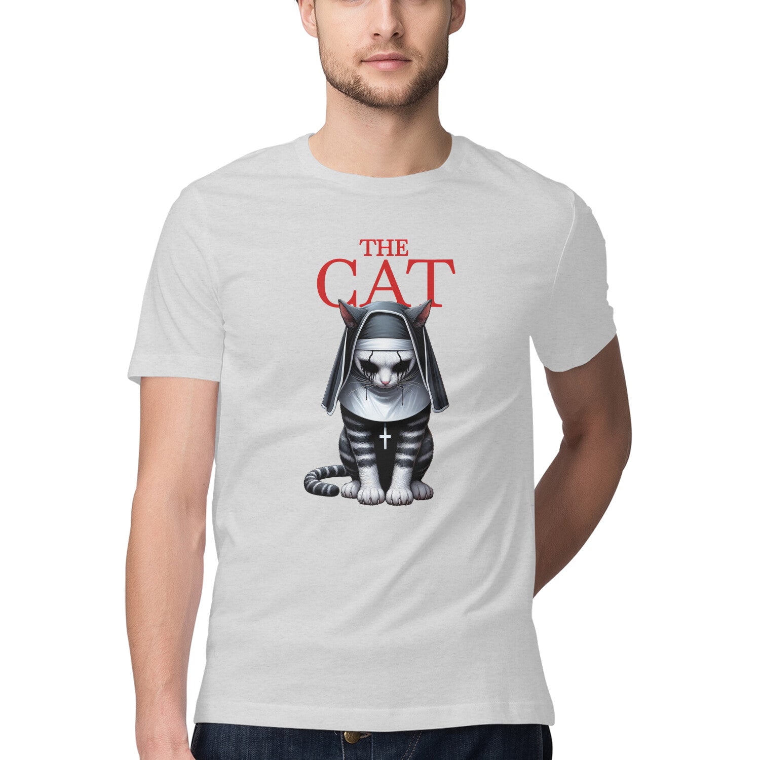 The Cat Nun T-Shirt Melange Grey Printrove