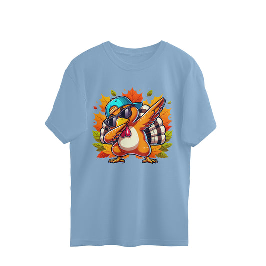 Dabbing Turkey Oversized T-Shirt Baby Blue Printrove