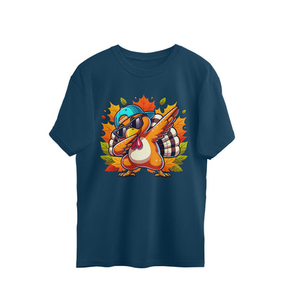 Dabbing Turkey Oversized T-Shirt Navy Blue Printrove