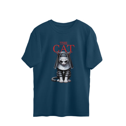 The Cat Nun Oversized T-Shirt Navy Blue Printrove