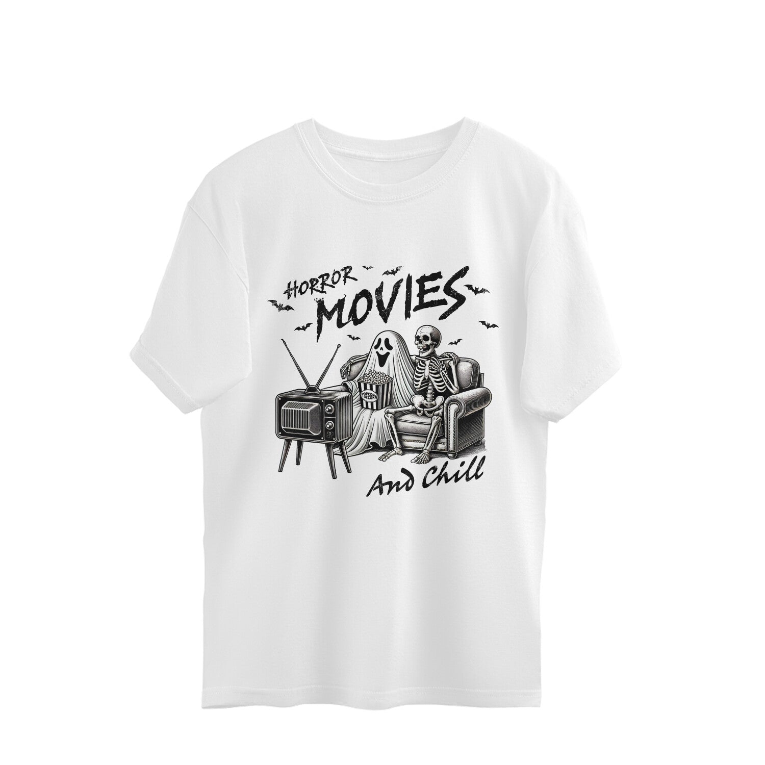 Horror Movies & Chill Oversized T-Shirt White Printrove