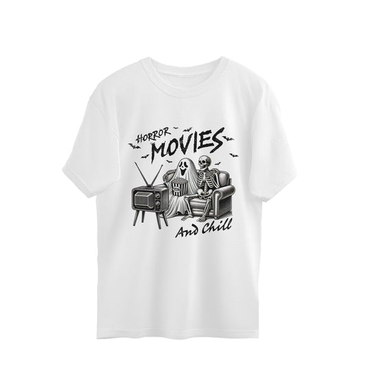 Horror Movies & Chill Oversized T-Shirt White Printrove