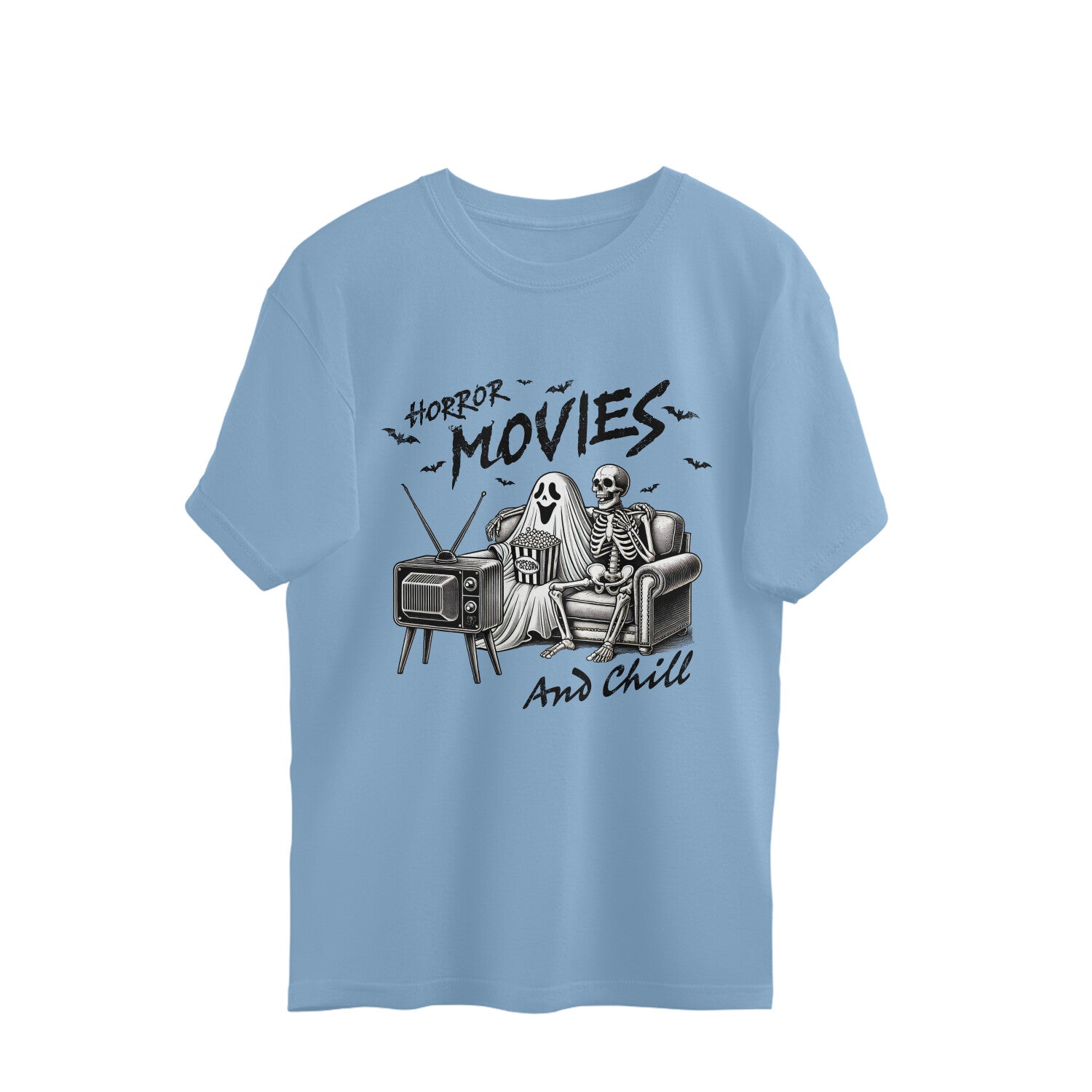 Horror Movies & Chill Oversized T-Shirt Baby Blue Printrove