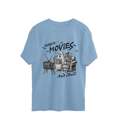 Horror Movies & Chill Oversized T-Shirt Baby Blue Printrove