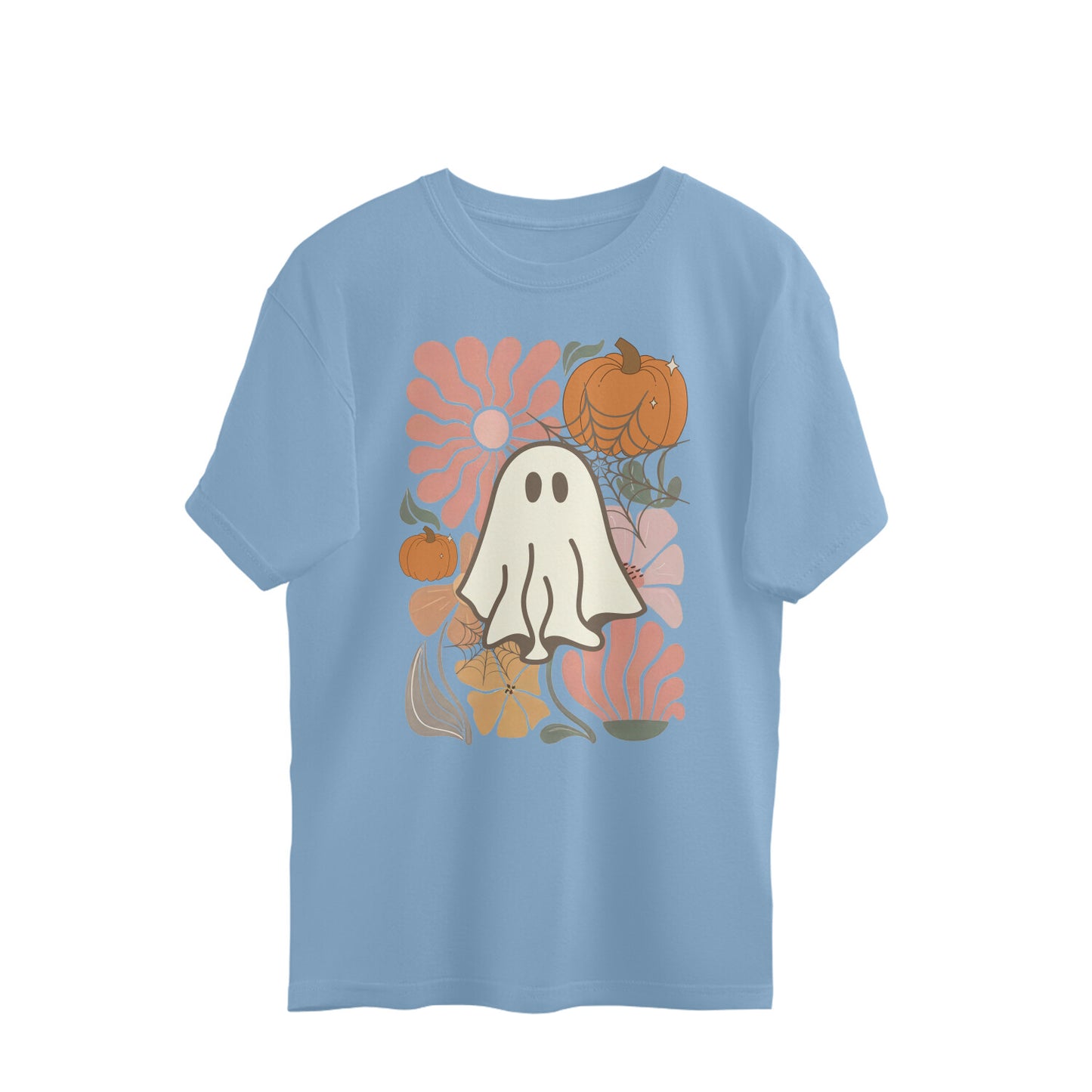 Boho Floral Ghost Oversized T-Shirt Baby Blue Printrove
