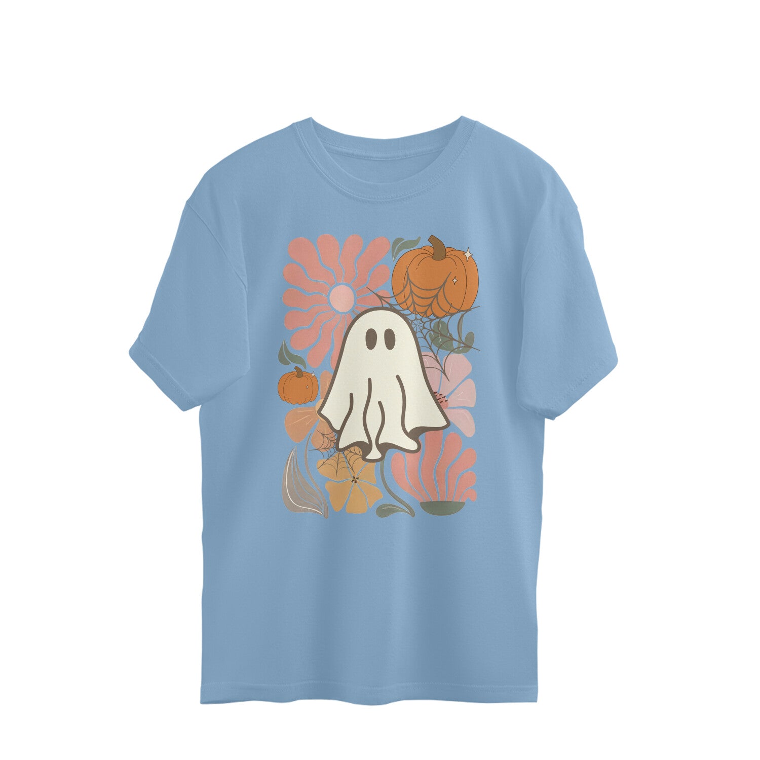 Boho Floral Ghost Oversized T-Shirt Baby Blue Printrove