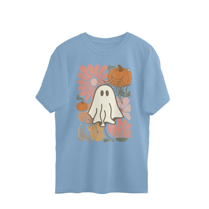 Boho Floral Ghost Oversized T-Shirt Baby Blue Printrove