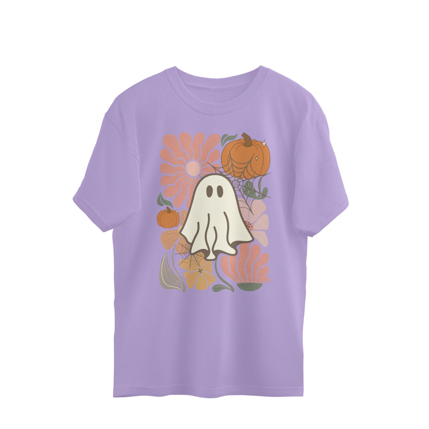 Boho Floral Ghost Oversized T-Shirt Iris Lavender Printrove
