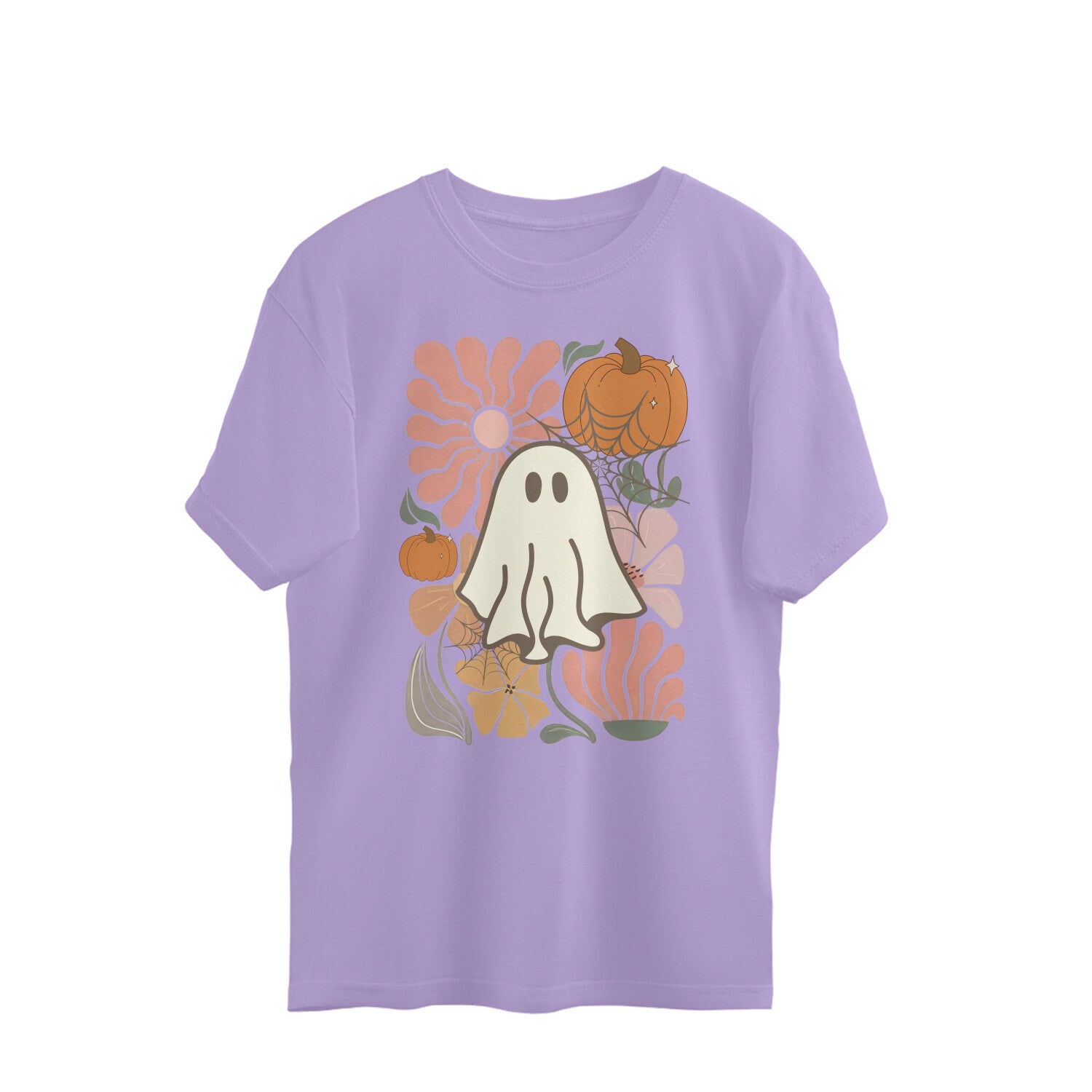 Boho Floral Ghost Oversized T-Shirt Iris Lavender Printrove